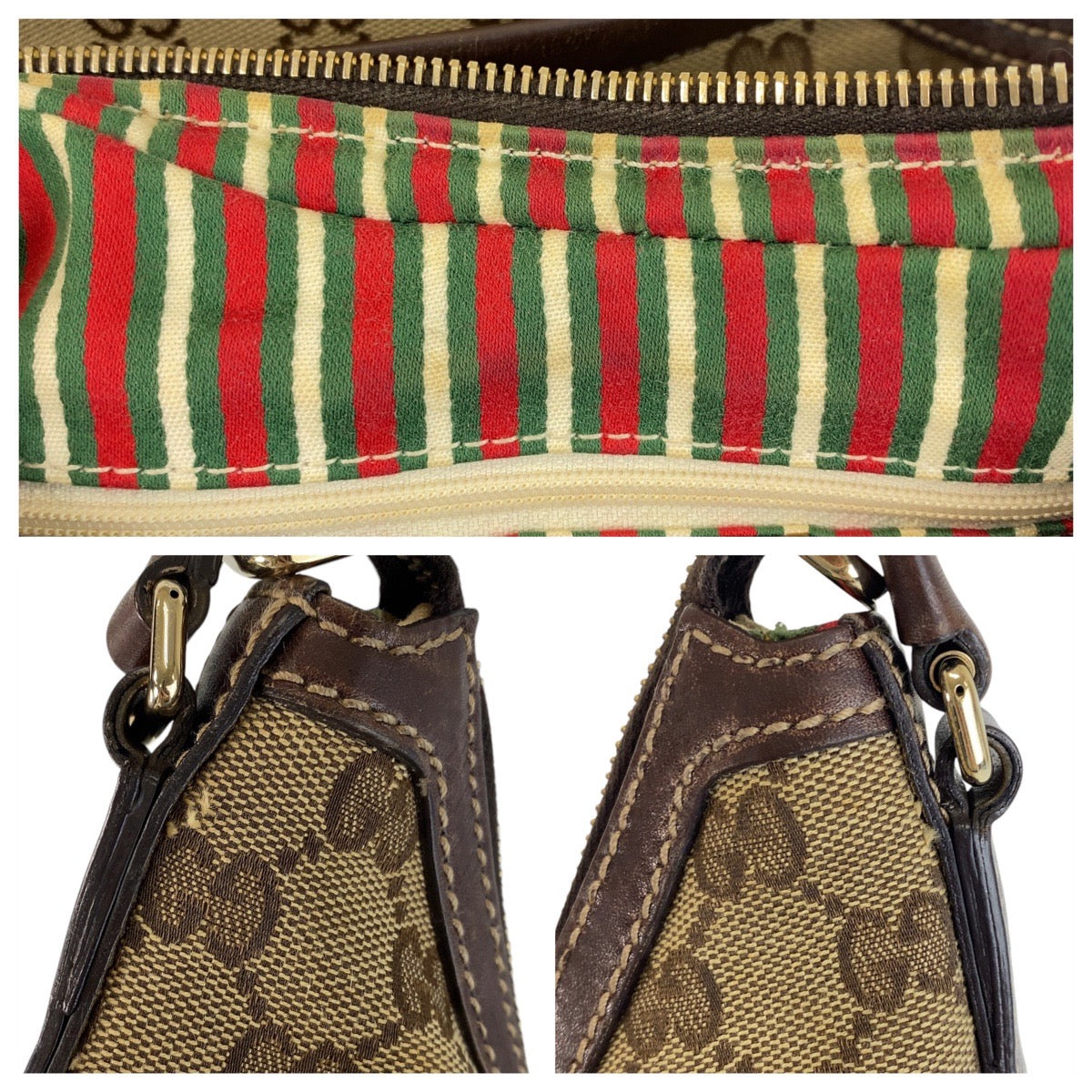 GUCCI Shoulder Bag 182491 GG canvas, leather Beige Brown Gold Metal Interlocking Women Used