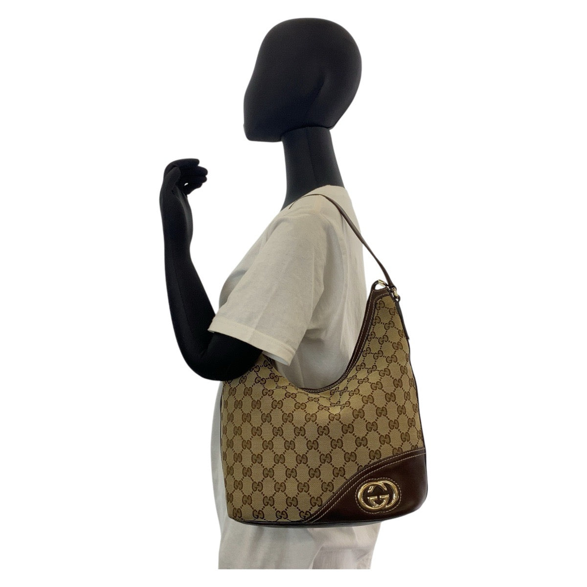 GUCCI Shoulder Bag 182491 GG canvas, leather Beige Brown Gold Metal Interlocking Women Used