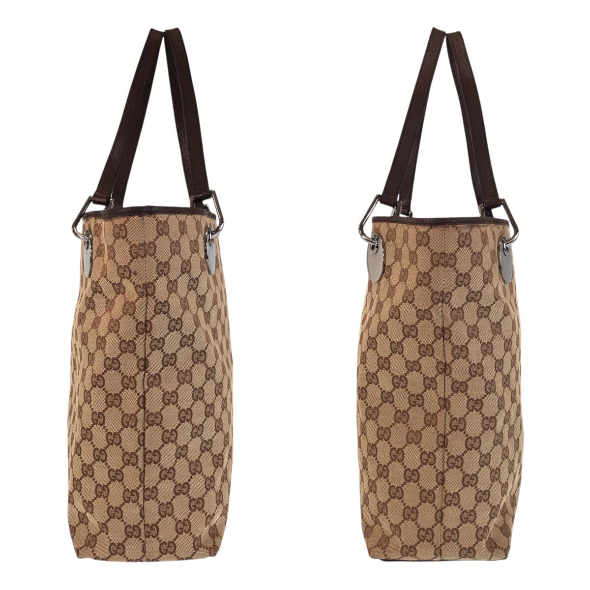 GUCCI Tote Bag 120336 GG canvas, leather Beige brown Tote Bag Shoulder Bag Women Used