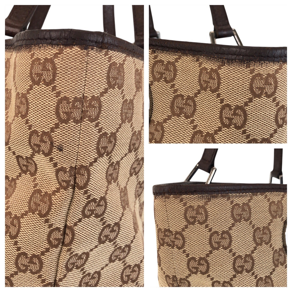 GUCCI Tote Bag 120336 GG canvas, leather Beige brown Tote Bag Shoulder Bag Women Used