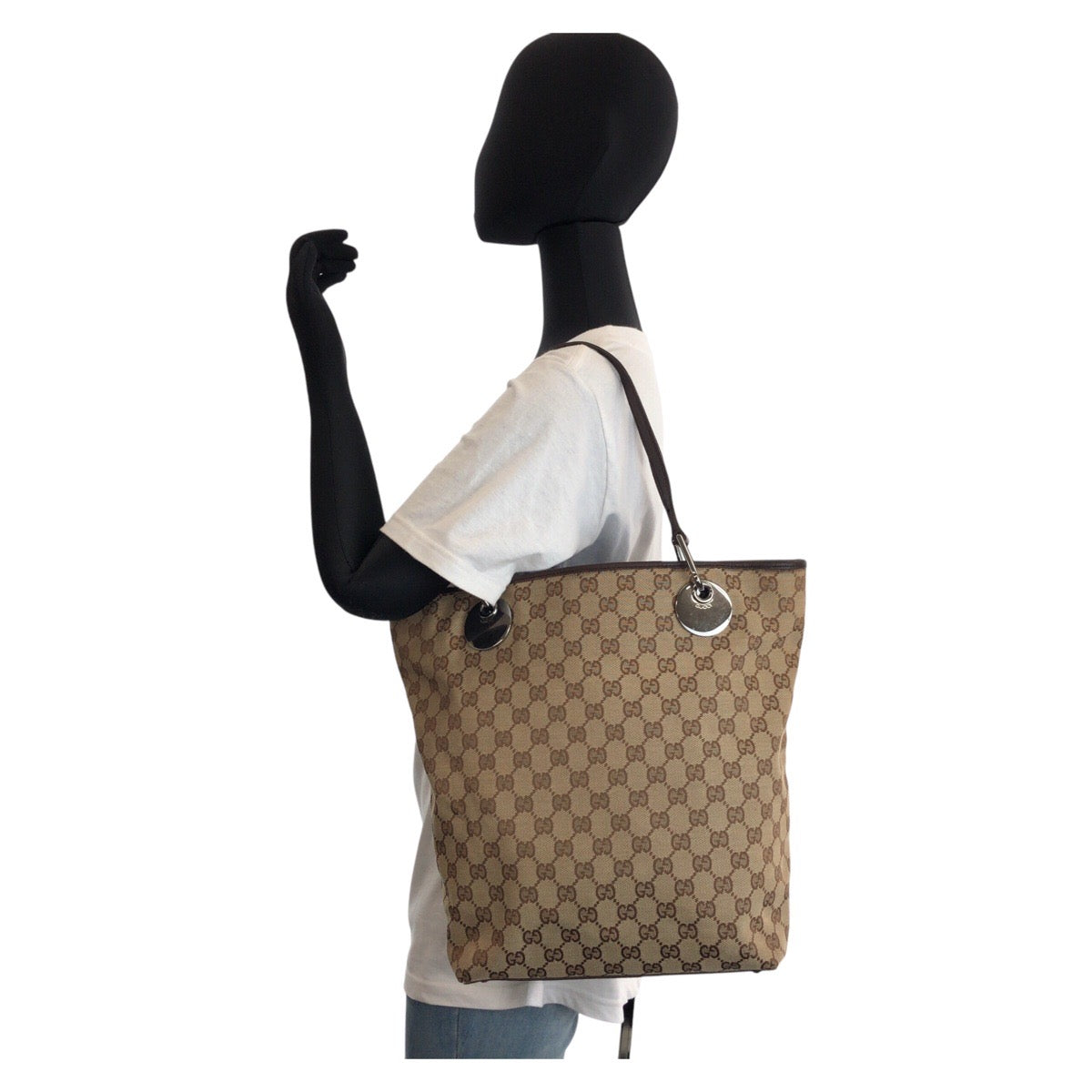 GUCCI Tote Bag 120336 GG canvas, leather Beige brown Tote Bag Shoulder Bag Women Used