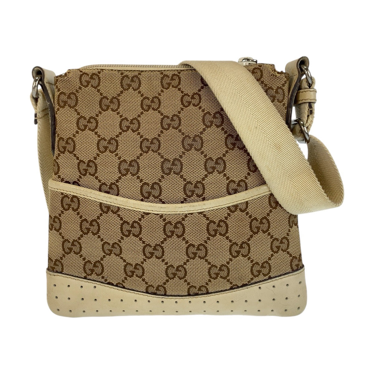 GUCCI Shoulder Bag 147671 GG canvas, leather Beige white Shoulder Bag pochette Women Used