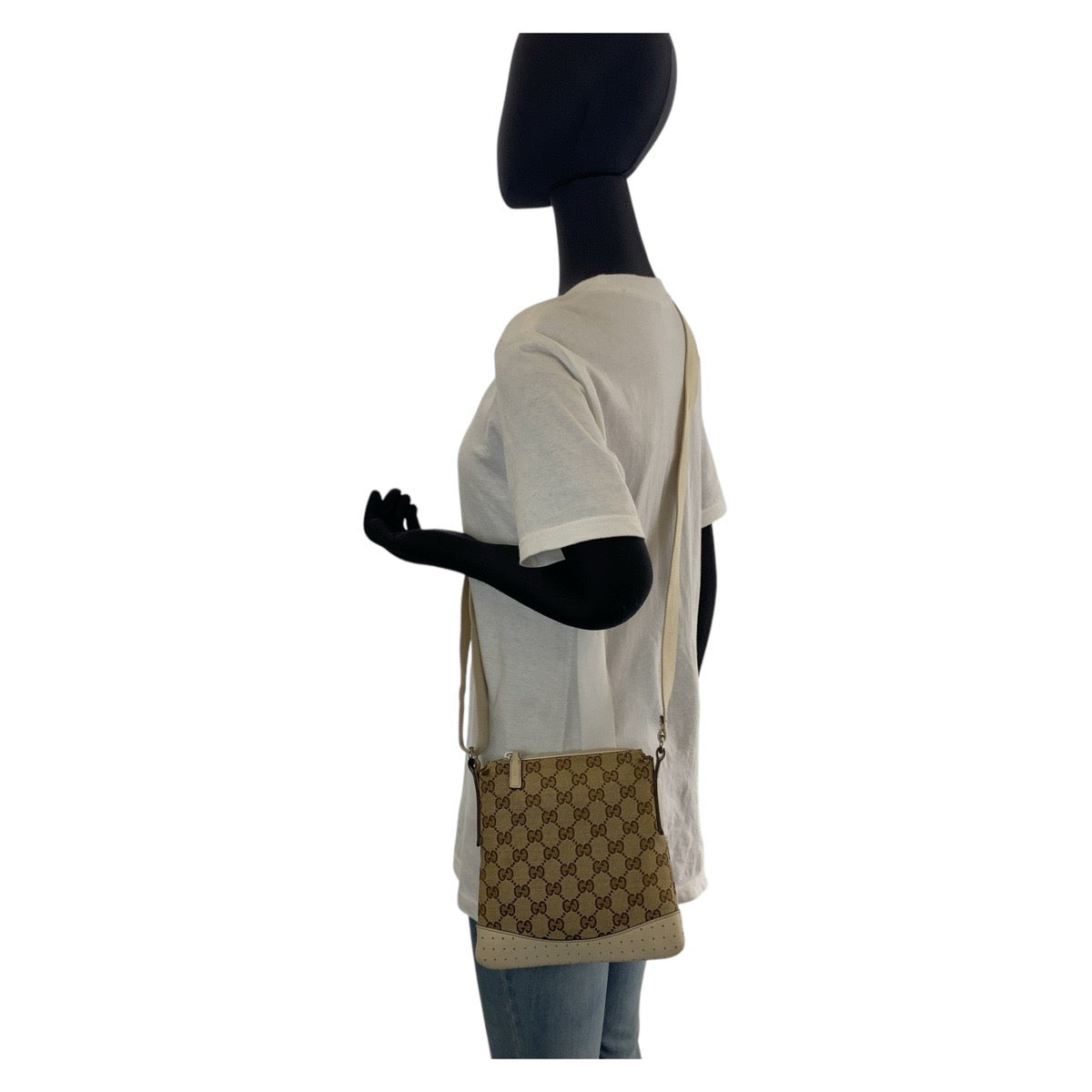 GUCCI Shoulder Bag 147671 GG canvas, leather Beige white Shoulder Bag pochette Women Used