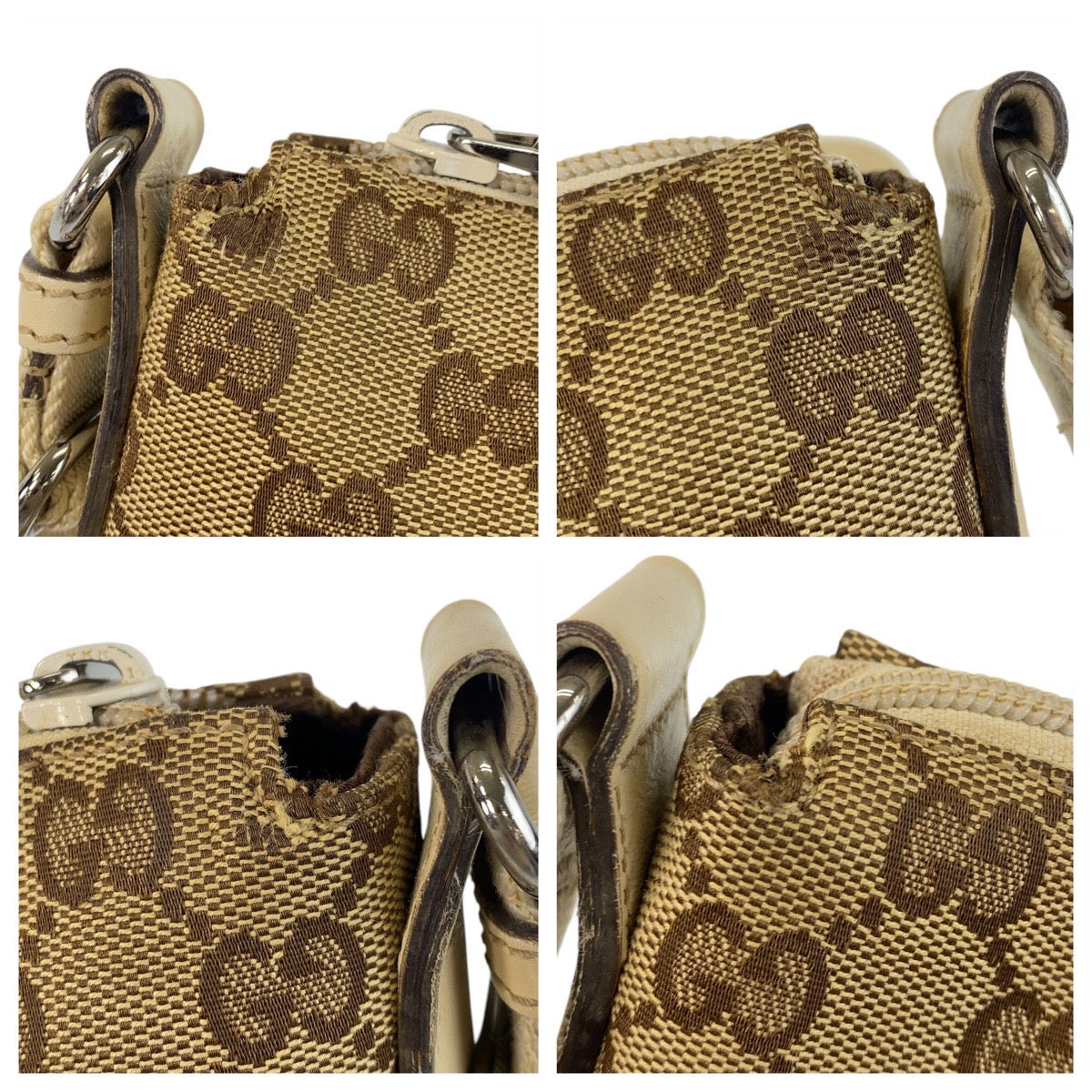 GUCCI Shoulder Bag 147671 GG canvas, leather Beige white Shoulder Bag pochette Women Used