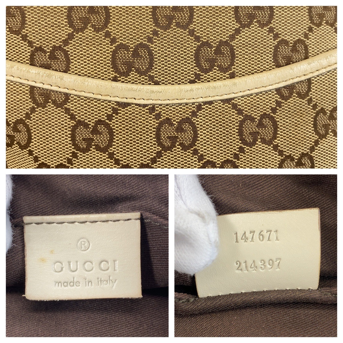 GUCCI Shoulder Bag 147671 GG canvas, leather Beige white Shoulder Bag pochette Women Used