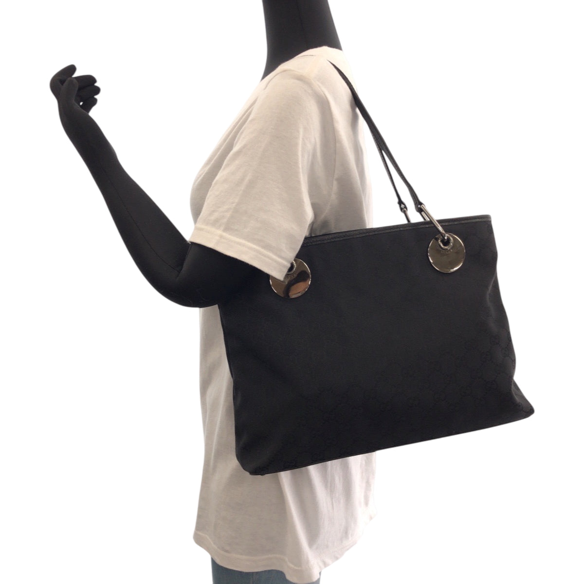 GUCCI Tote Bag 120837 GG canvas black Tote Bag Shoulder Bag Women Used