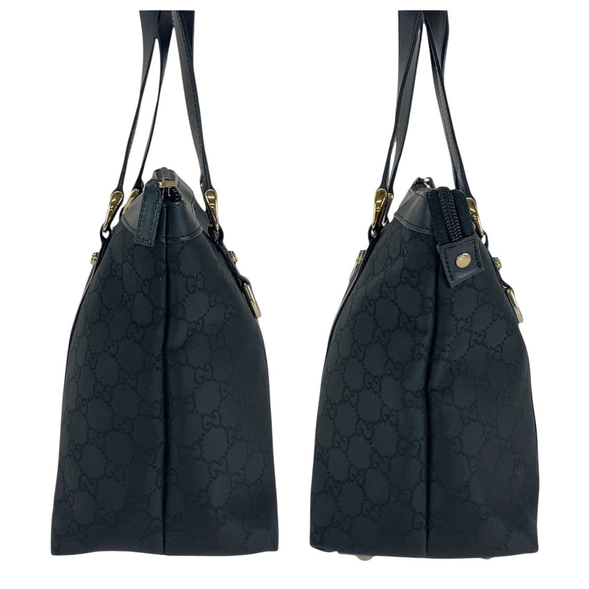 GUCCI Tote Bag 272399 GG canvas, leather Black GoldMetal Tote Bag Shoulder Bag Women Used