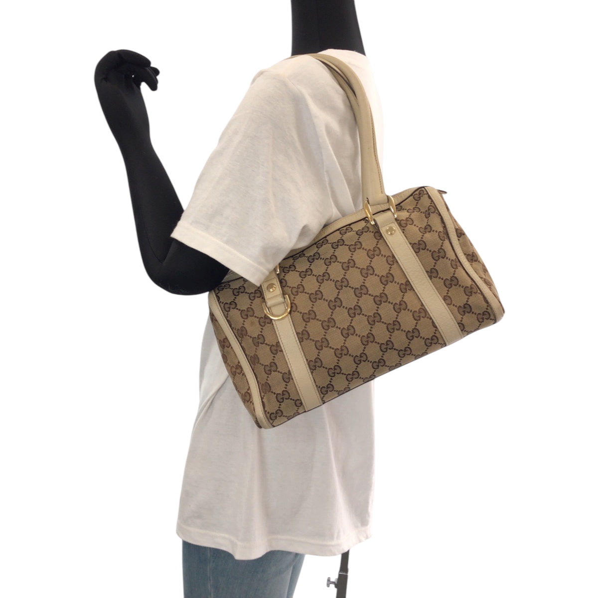 GUCCI Handbag 130942 GG canvas Beige Ivory Gold Metal Handbags Mini Boston Duffel bag Shoulder Bag Abbey Women Used