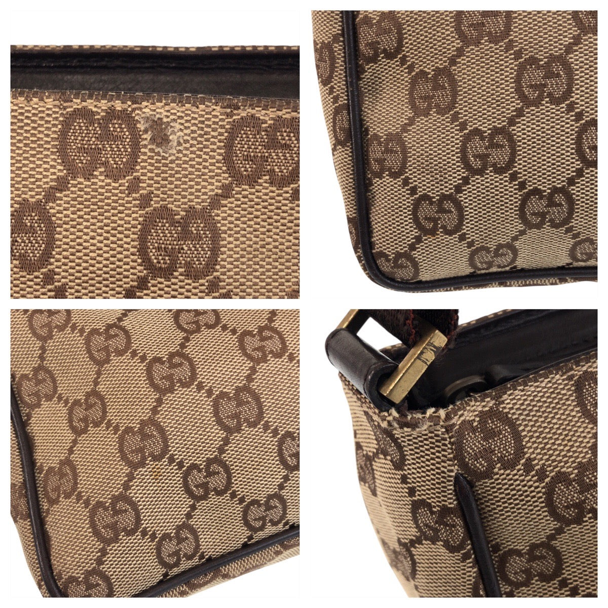 GUCCI Shoulder Bag 106644 GG canvas Brown Beige Gold Metal Shoulder Bag accessory pouch Women Used