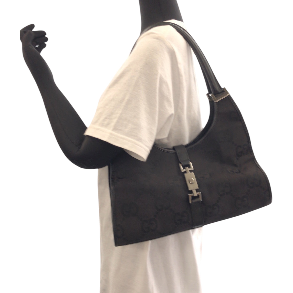 GUCCI Shoulder Bag 002 1067 GG canvas black Hobo One Shoulder Bag Jackie Women Used