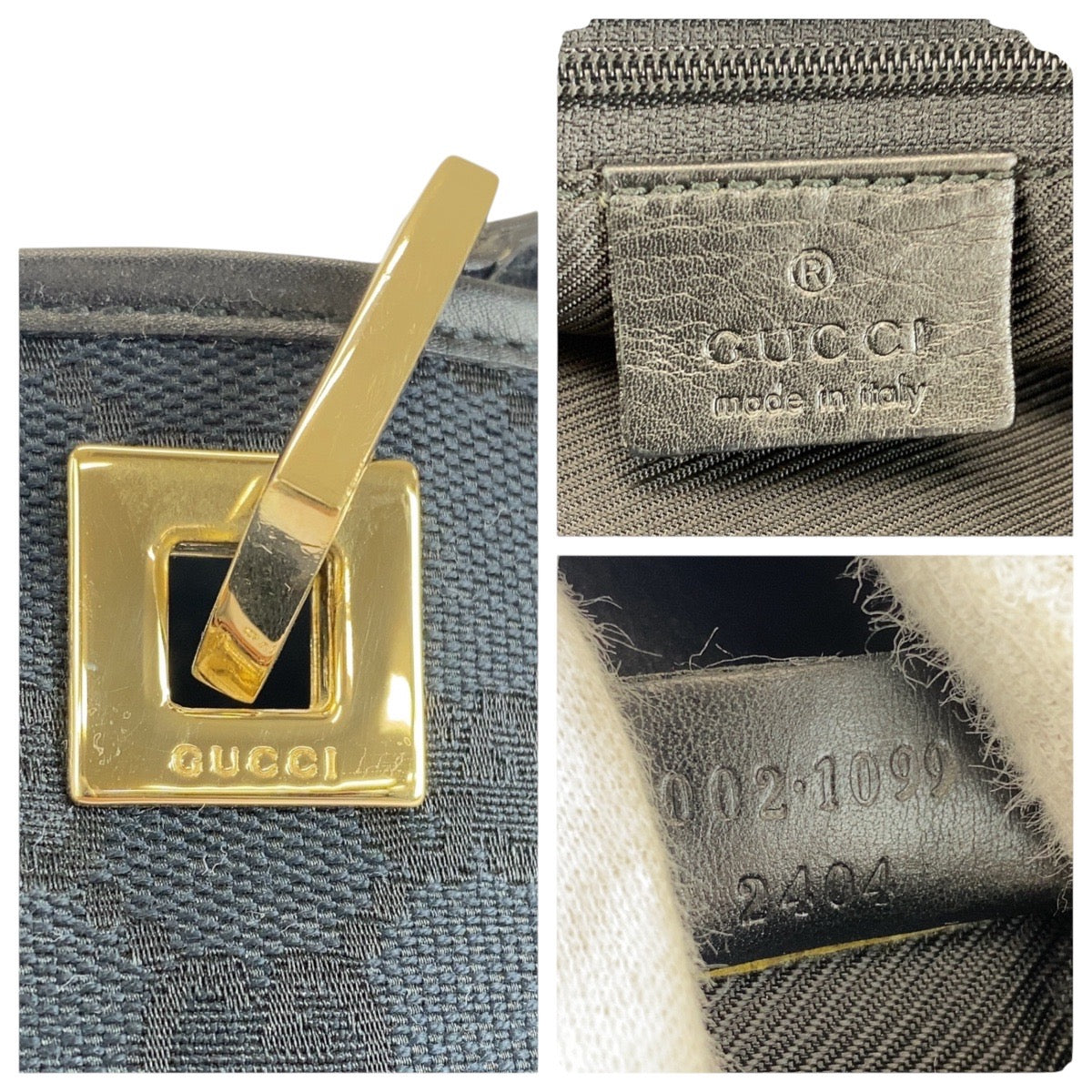 GUCCI Tote Bag 002 1099 GG canvas, leather Black GoldMetal Tote Bag Shoulder Bag Women Used