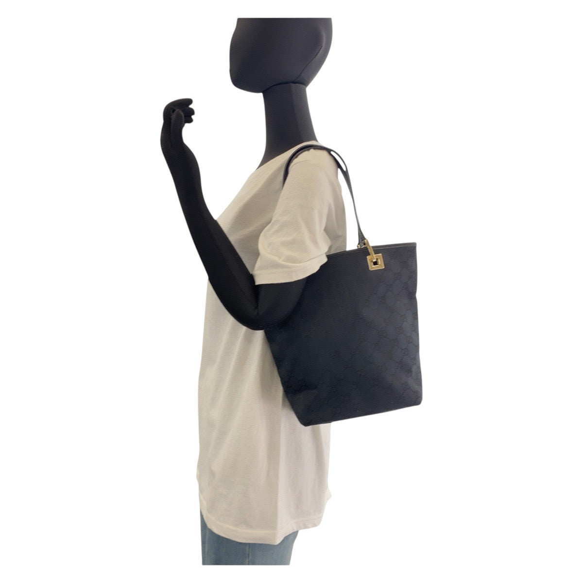 GUCCI Tote Bag 002 1099 GG canvas, leather Black GoldMetal Tote Bag Shoulder Bag Women Used
