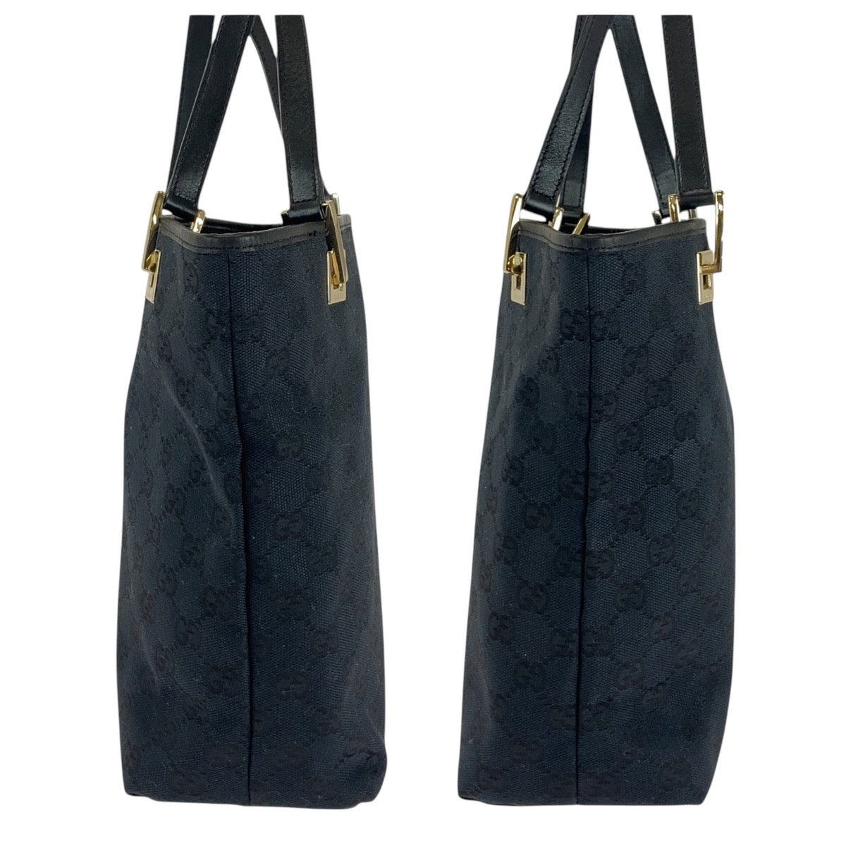 GUCCI Tote Bag 002 1099 GG canvas, leather Black GoldMetal Tote Bag Shoulder Bag Women Used