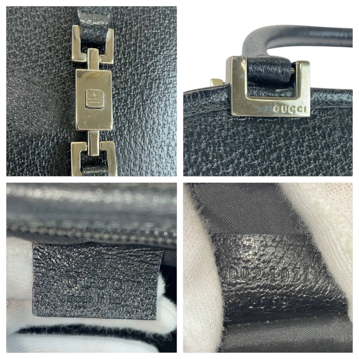 GUCCI Tote Bag 002 1071 leather Black SilverMetal Tote Bag handbag Jackie Women Used