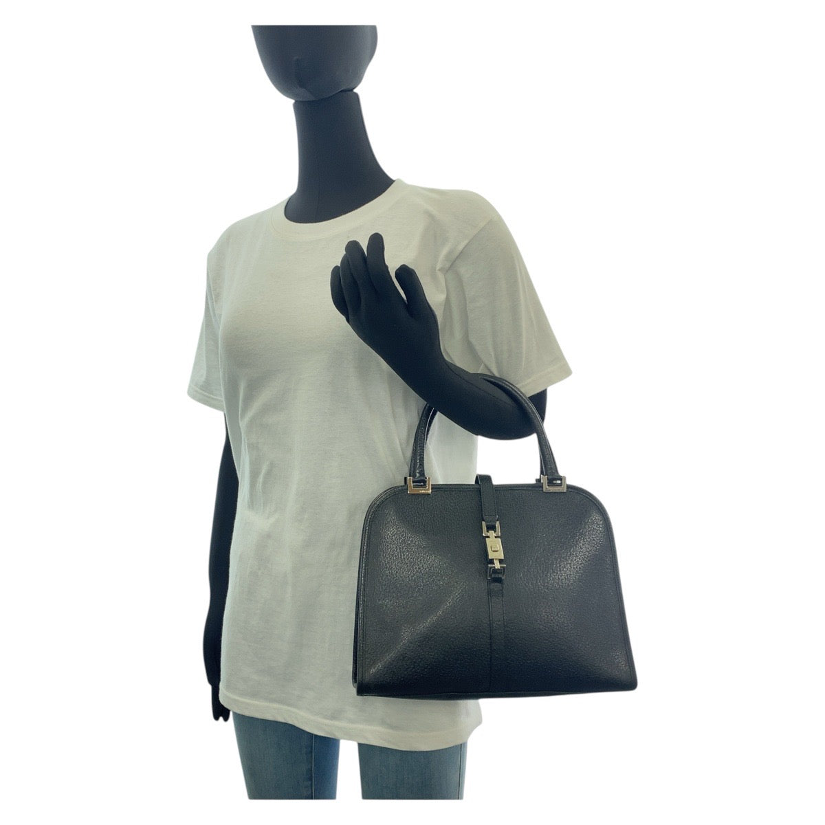 GUCCI Tote Bag 002 1071 leather Black SilverMetal Tote Bag handbag Jackie Women Used