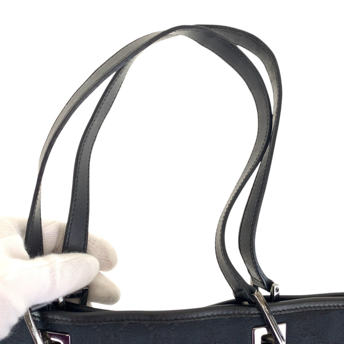 GUCCI Tote Bag 31243 GG canvas, leather Black Silver Metal Tote Bag Shoulder Bag Women Used