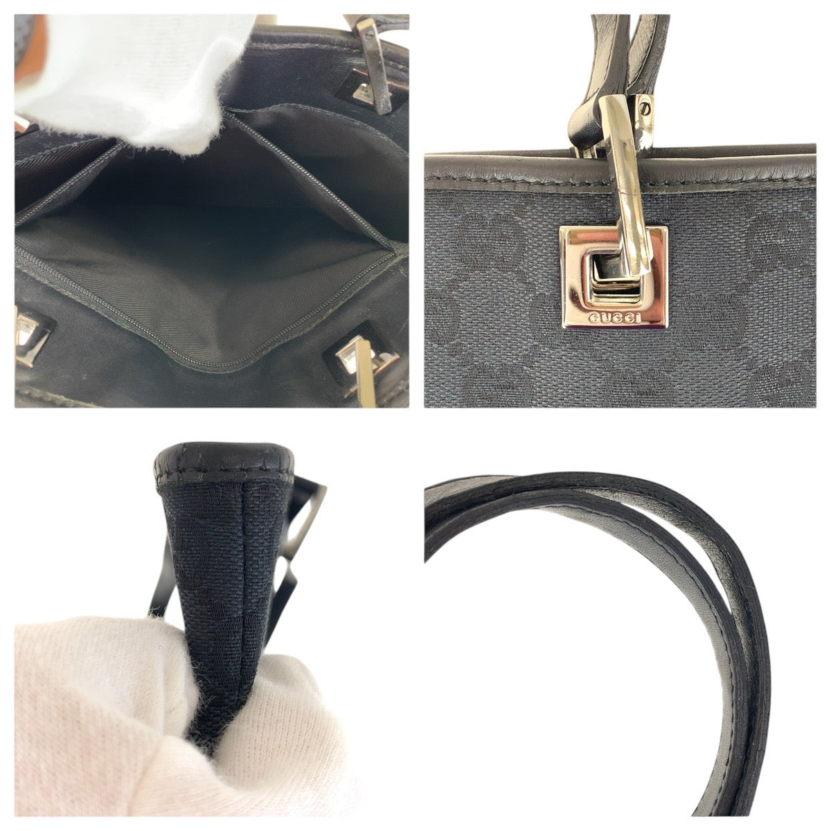 GUCCI Tote Bag 31243 GG canvas, leather Black Silver Metal Tote Bag Shoulder Bag Women Used