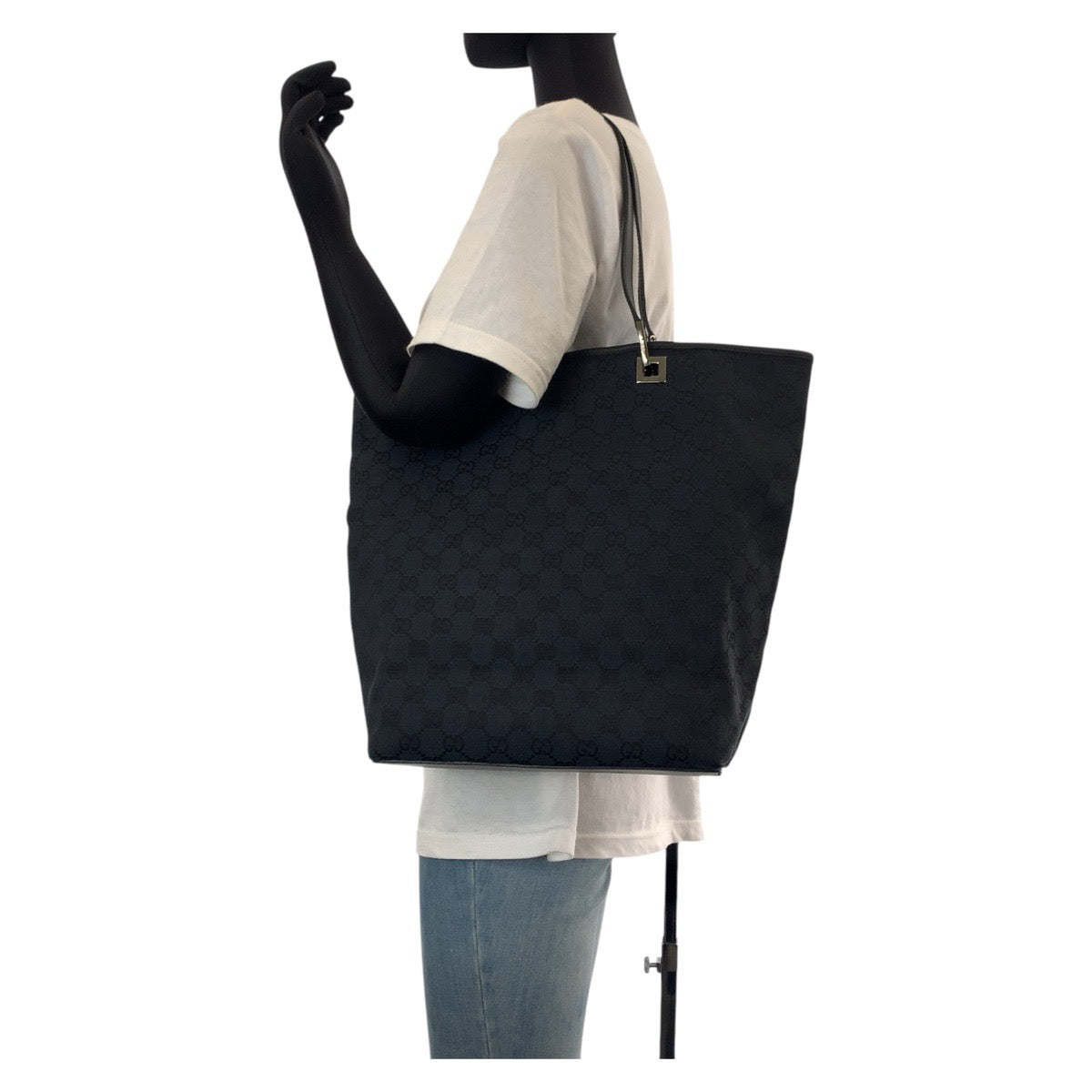 GUCCI Tote Bag 31243 GG canvas, leather Black Silver Metal Tote Bag Shoulder Bag Women Used