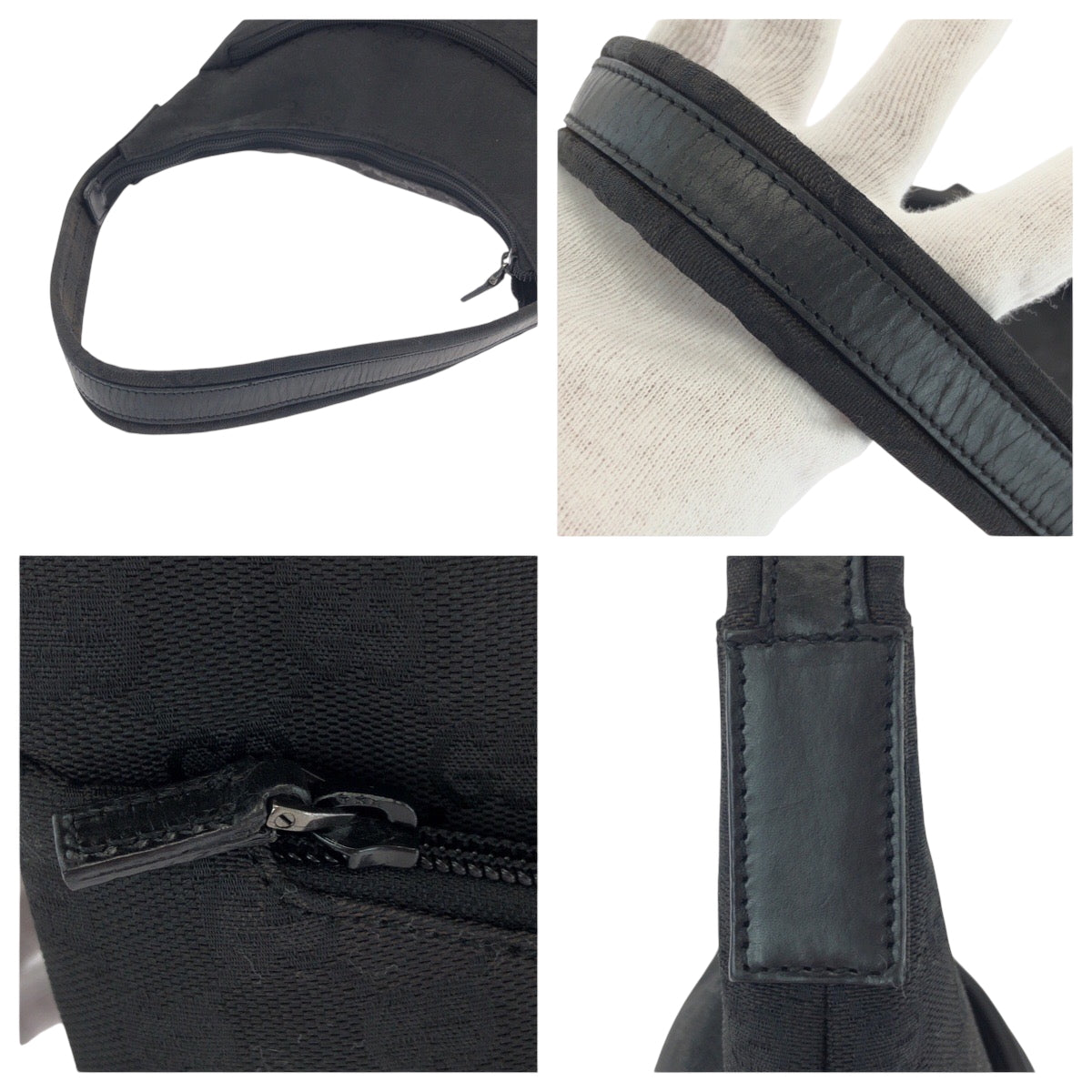 GUCCI Shoulder Bag 001 3386 GG canvas Black SilverMetal Hobo One Shoulder Bag Women Used