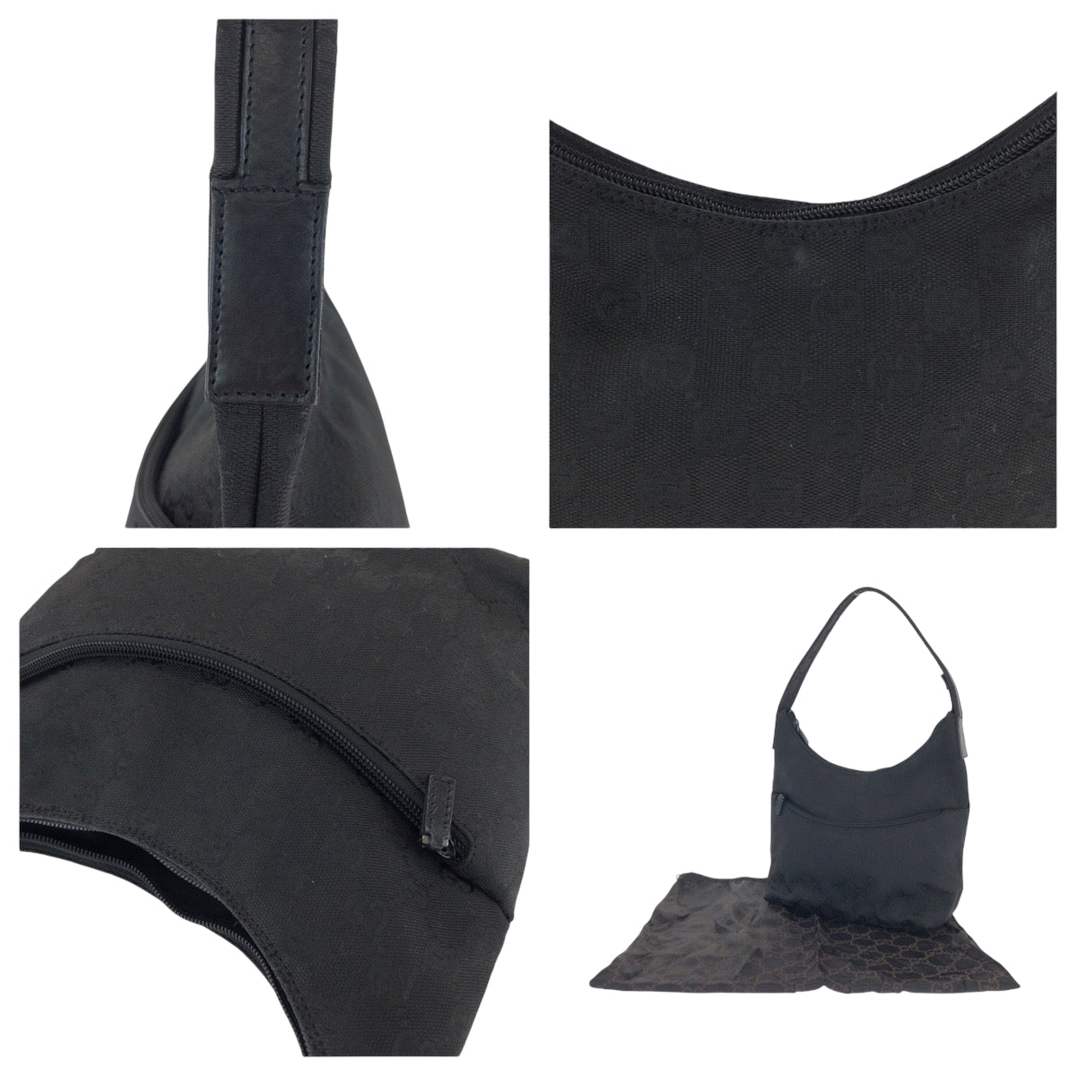 GUCCI Shoulder Bag 001 3386 GG canvas Black SilverMetal Hobo One Shoulder Bag Women Used