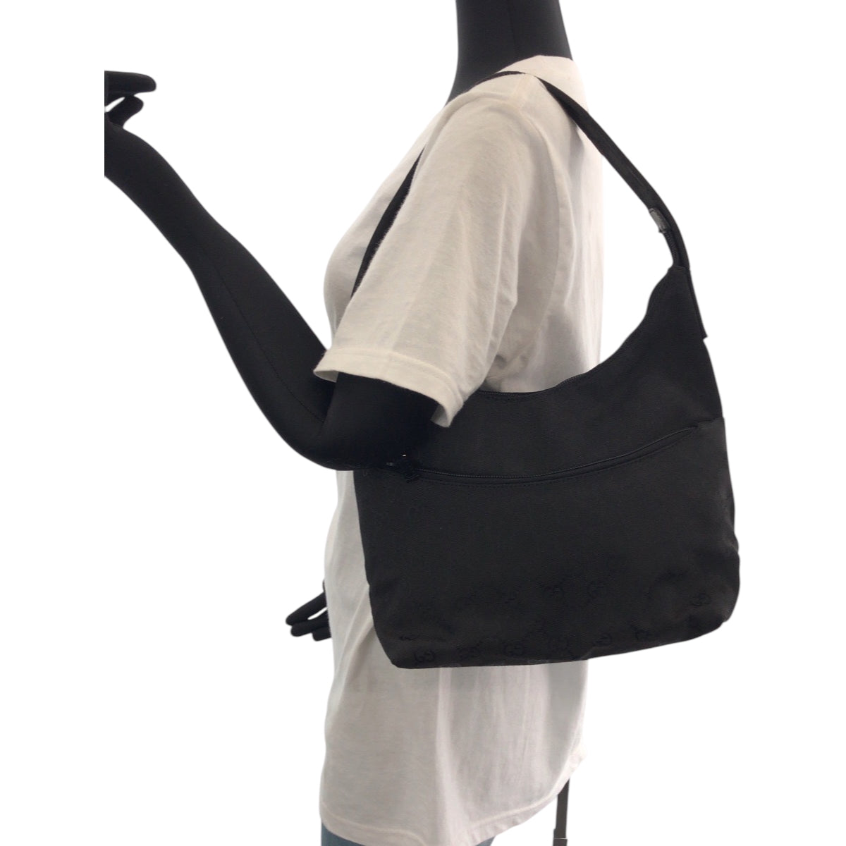 GUCCI Shoulder Bag 001 3386 GG canvas Black SilverMetal Hobo One Shoulder Bag Women Used