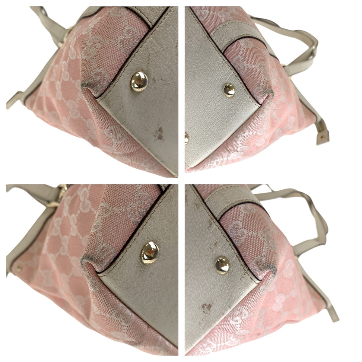 GUCCI Tote Bag 141470 GG canvas, leather Pink White Gold Metal Tote Bag Shoulder Bag Women Used