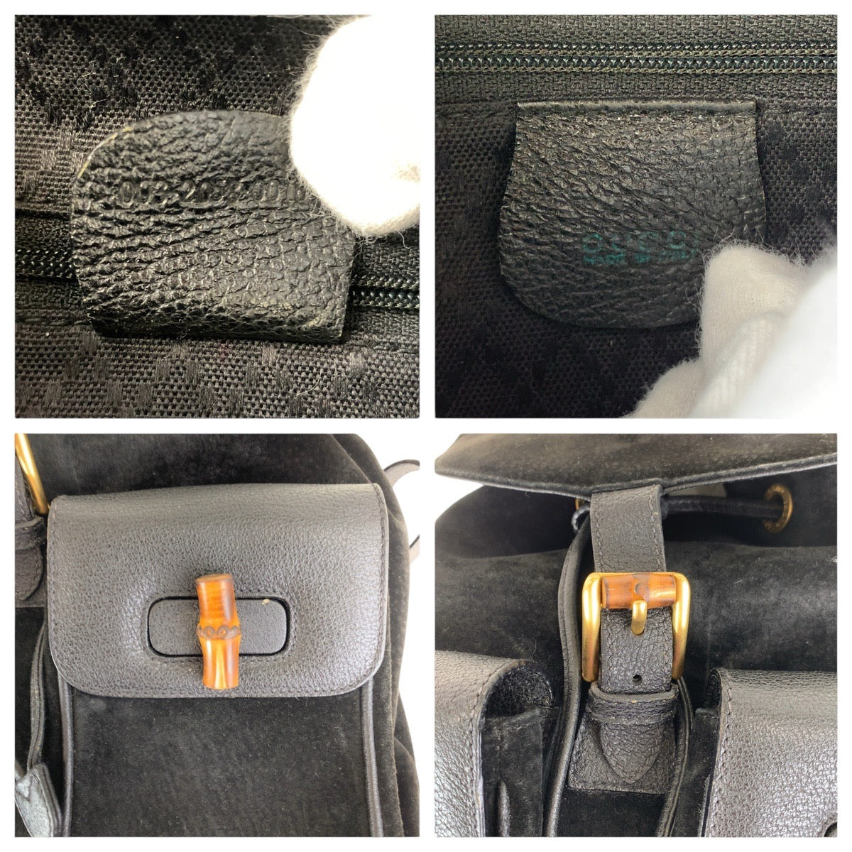 GUCCI Backpack 003 2058 0016 Suede, Leather Black Gold Metal Backpacks & Daypacks Backpacks Bamboo Women Used
