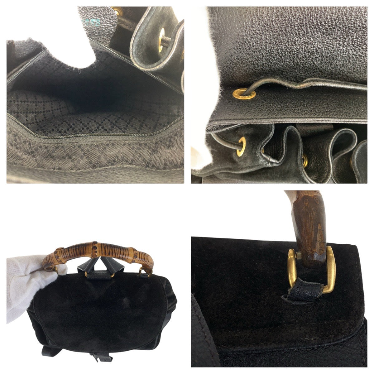GUCCI Backpack 003 2058 0016 Suede, Leather Black Gold Metal Backpacks & Daypacks Backpacks Bamboo Women Used