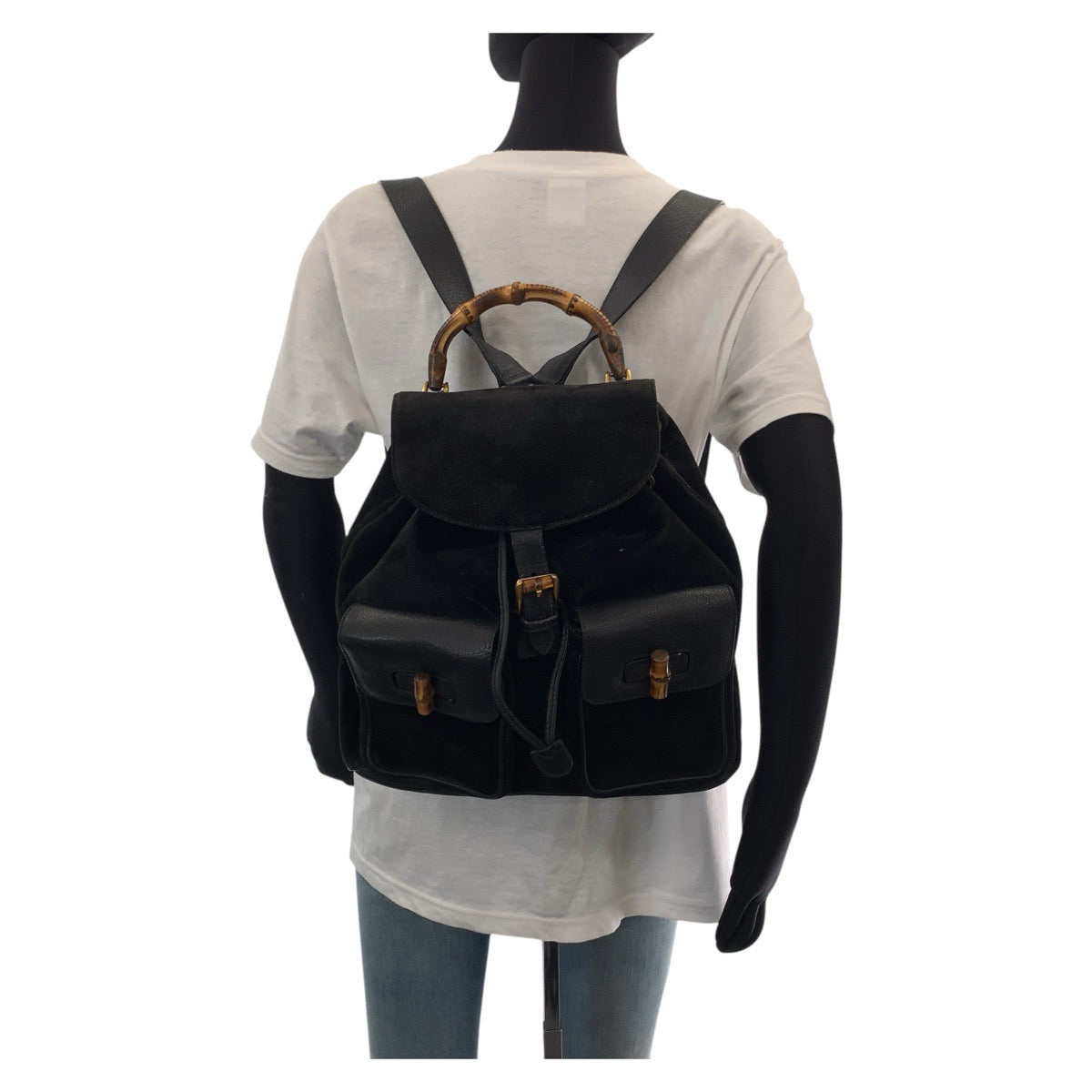 GUCCI Backpack 003 2058 0016 Suede, Leather Black Gold Metal Backpacks & Daypacks Backpacks Bamboo Women Used