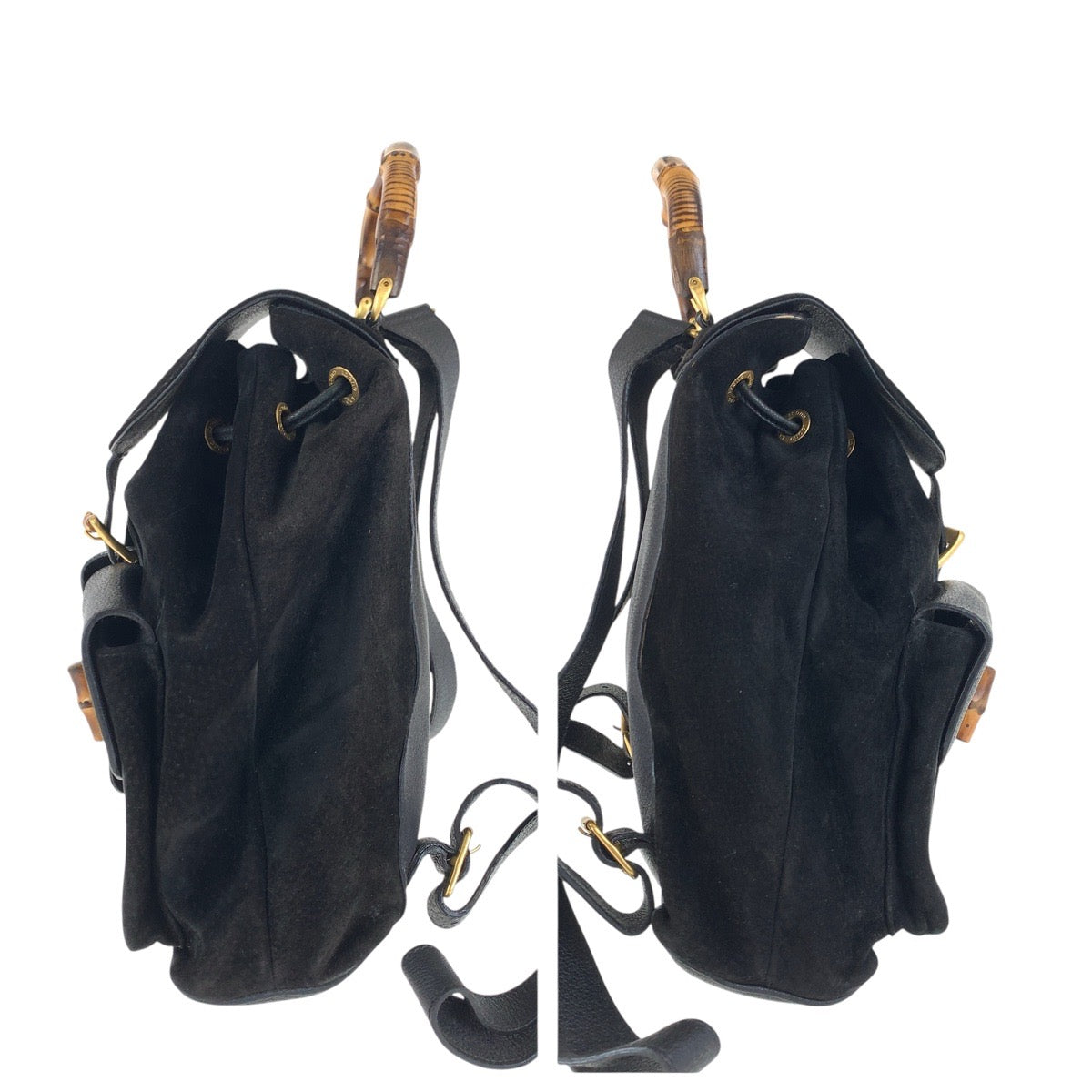GUCCI Backpack 003 2058 0016 Suede, Leather Black Gold Metal Backpacks & Daypacks Backpacks Bamboo Women Used