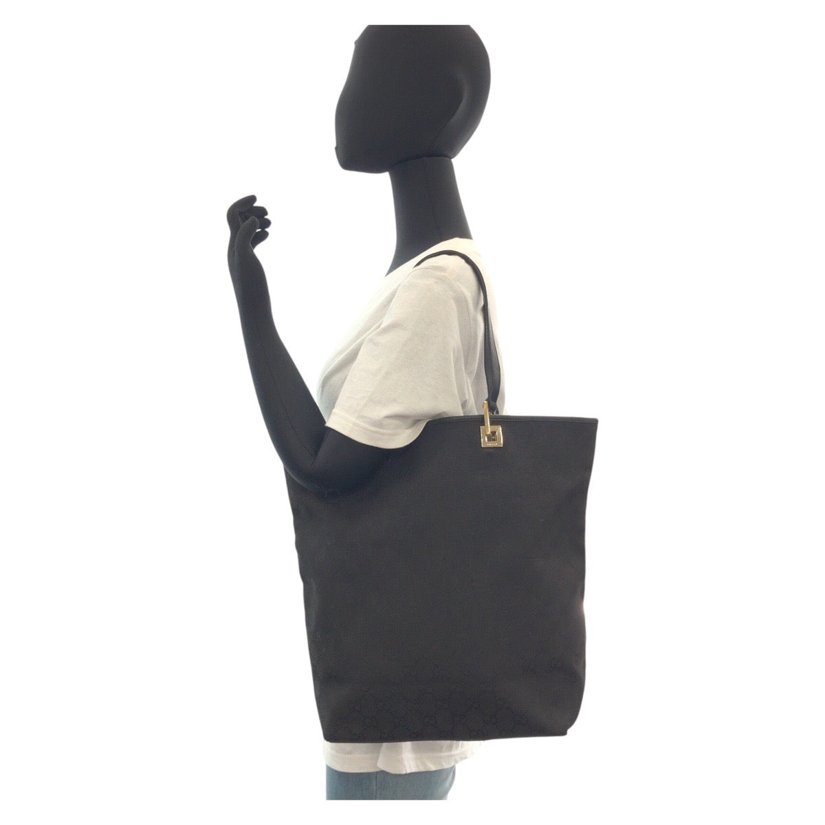 GUCCI Tote Bag 002 1098 GG canvas, leather Black GoldMetal Tote Bag Shoulder Bag Women Used