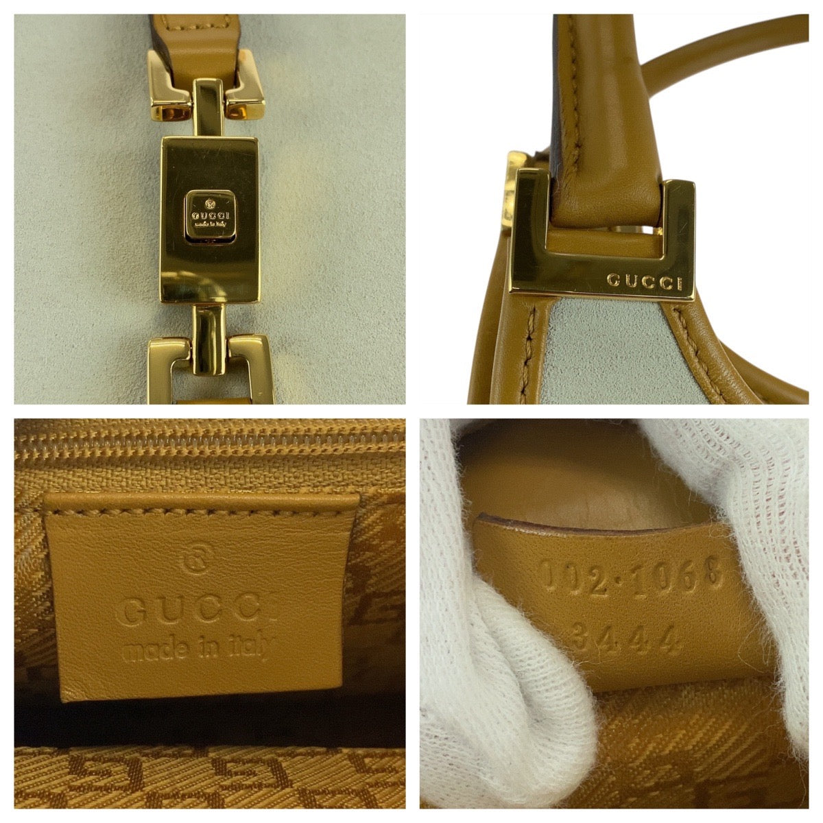 GUCCI Shoulder Bag 002 1068 Suede, Leather Gray Camel Gold Metal Jackie Women Used