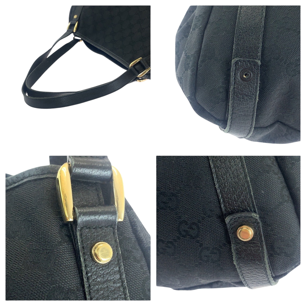 GUCCI Tote Bag 130736 GG canvas Black GoldMetal Tote Bag Shoulder Bag Women Used