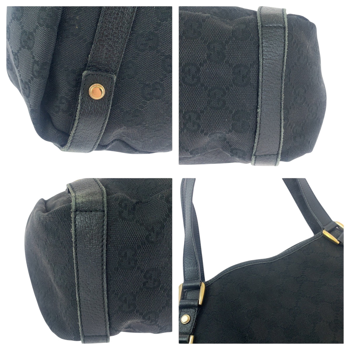 GUCCI Tote Bag 130736 GG canvas Black GoldMetal Tote Bag Shoulder Bag Women Used