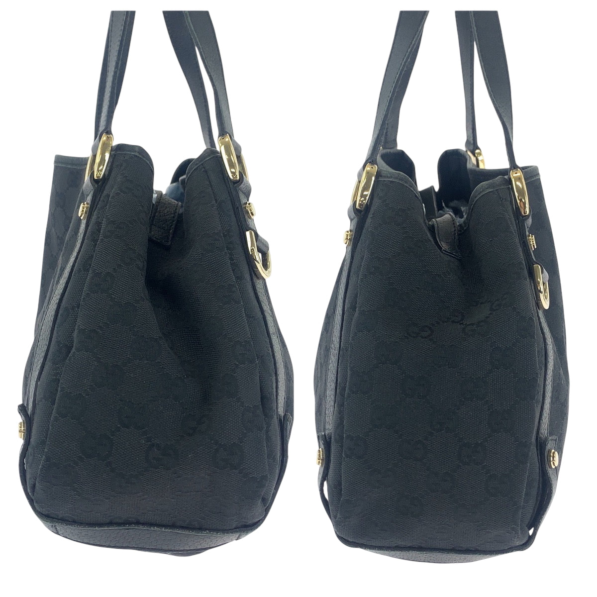 GUCCI Tote Bag 130736 GG canvas Black GoldMetal Tote Bag Shoulder Bag Women Used