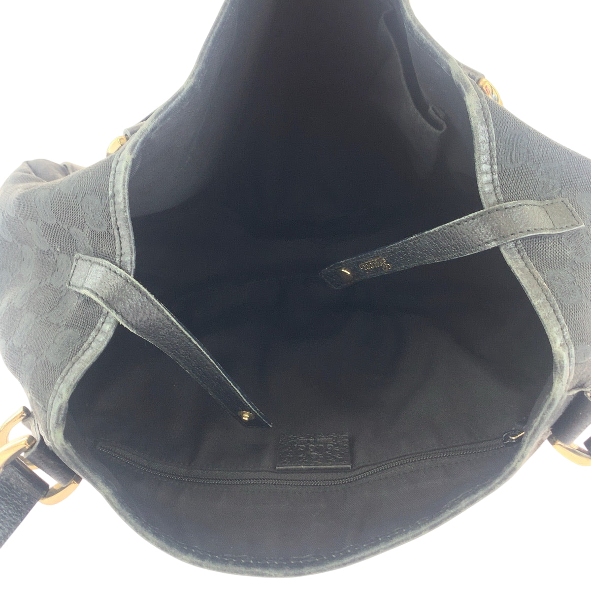 GUCCI Tote Bag 130736 GG canvas Black GoldMetal Tote Bag Shoulder Bag Women Used