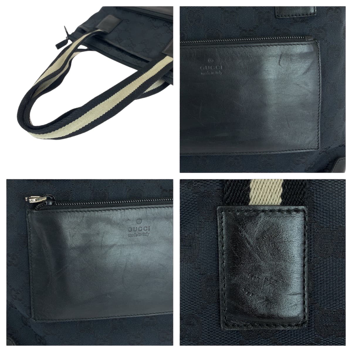 GUCCI Tote Bag 019 0402 GG canvas Black Beige SilverMetal Tote Bag Shoulder Bag Women Used