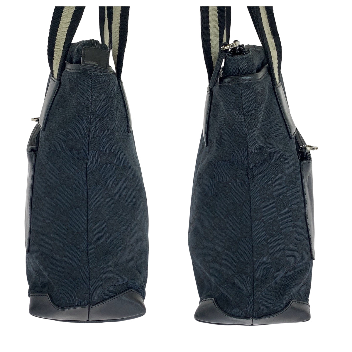 GUCCI Tote Bag 019 0402 GG canvas Black Beige SilverMetal Tote Bag Shoulder Bag Women Used