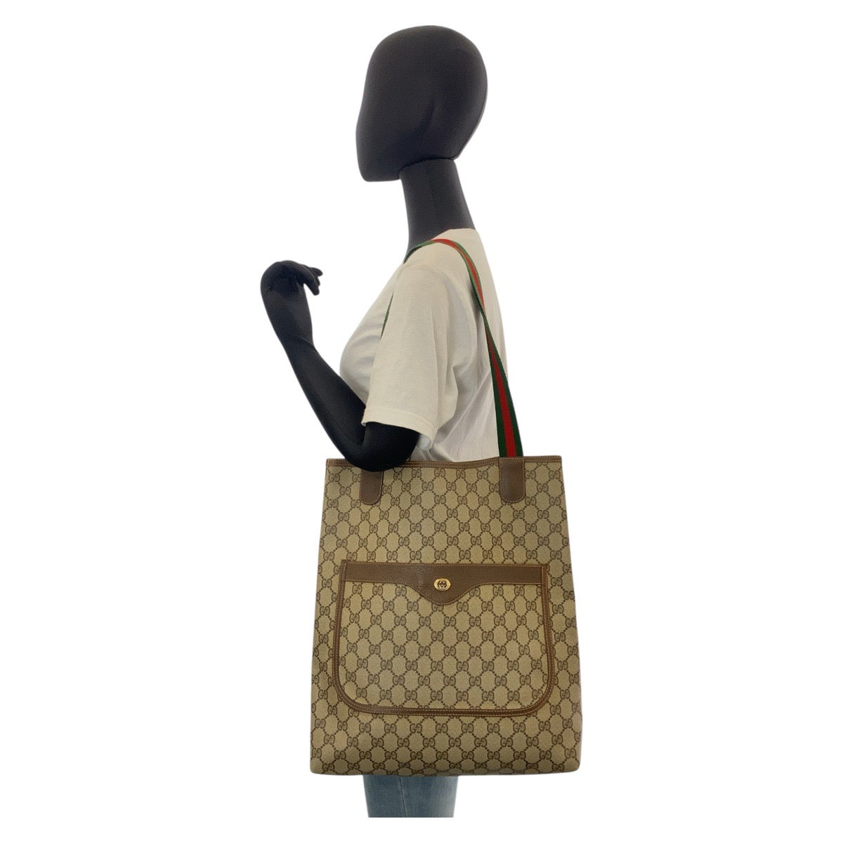 GUCCI Tote Bag 89 02 003 GG Supreme Canvas Brown Beige Gold Metal Tote Bag Shoulder Bag Sherry Line Old Gucci Women Used
