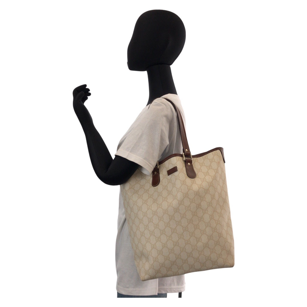 GUCCI Tote Bag 189896 GG Supreme canvas, leather Beige Ivory Brown Tote Bag Shoulder Bag Women Used