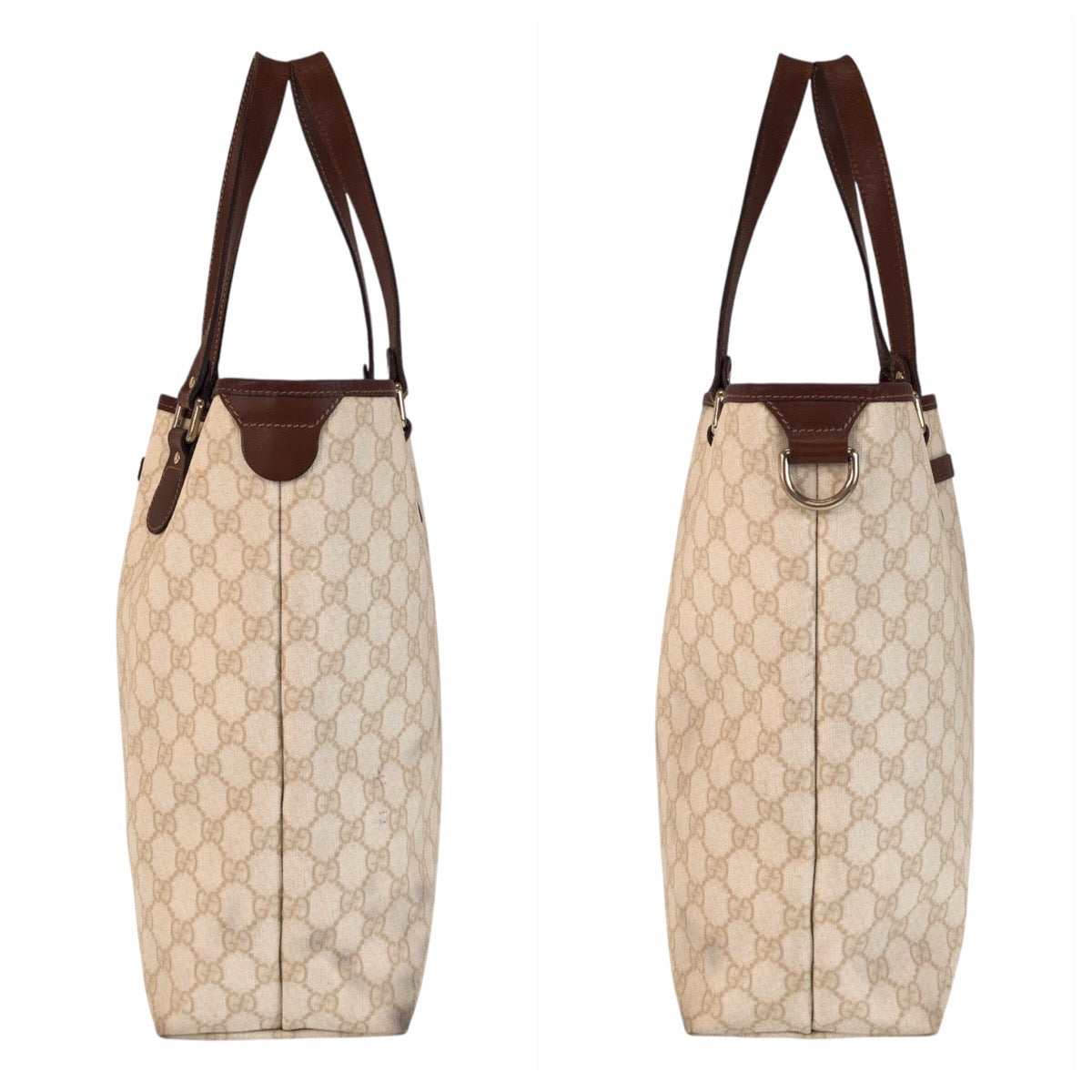 GUCCI Tote Bag 189896 GG Supreme canvas, leather Beige Ivory Brown Tote Bag Shoulder Bag Women Used