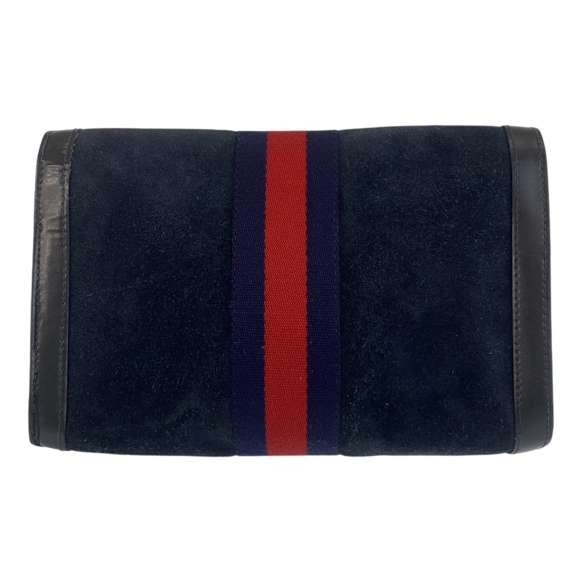 GUCCI Clutch bag Suede, Leather Navy Gold Metal Sherry line Women Used