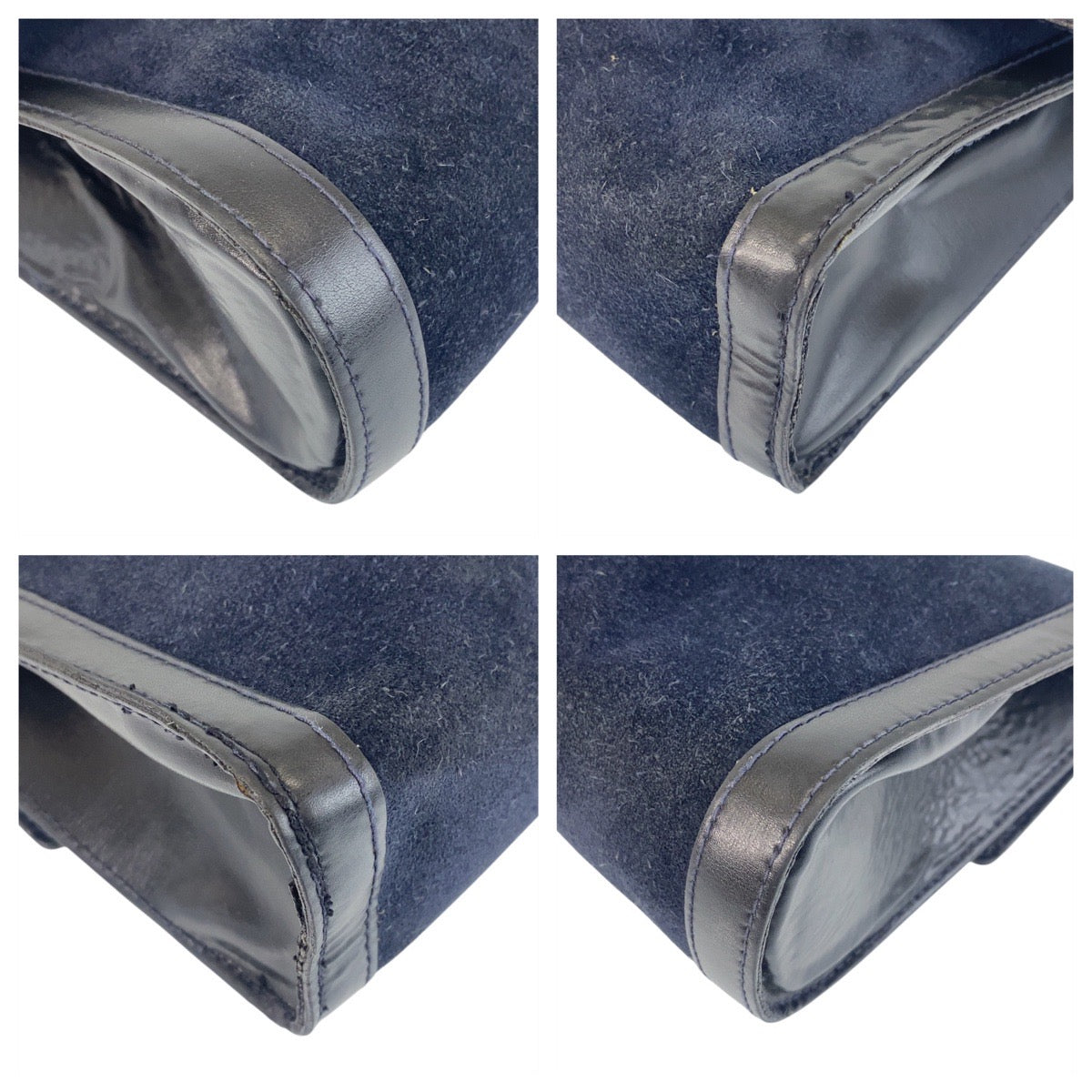 GUCCI Clutch bag Suede, Leather Navy Gold Metal Sherry line Women Used