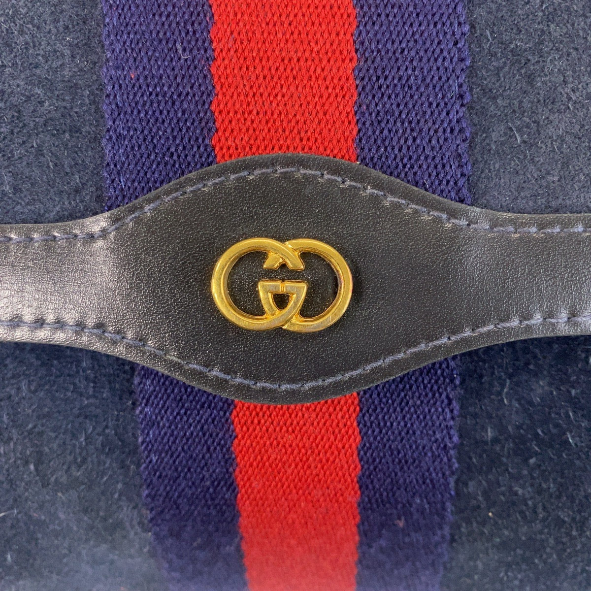 GUCCI Clutch bag Suede, Leather Navy Gold Metal Sherry line Women Used