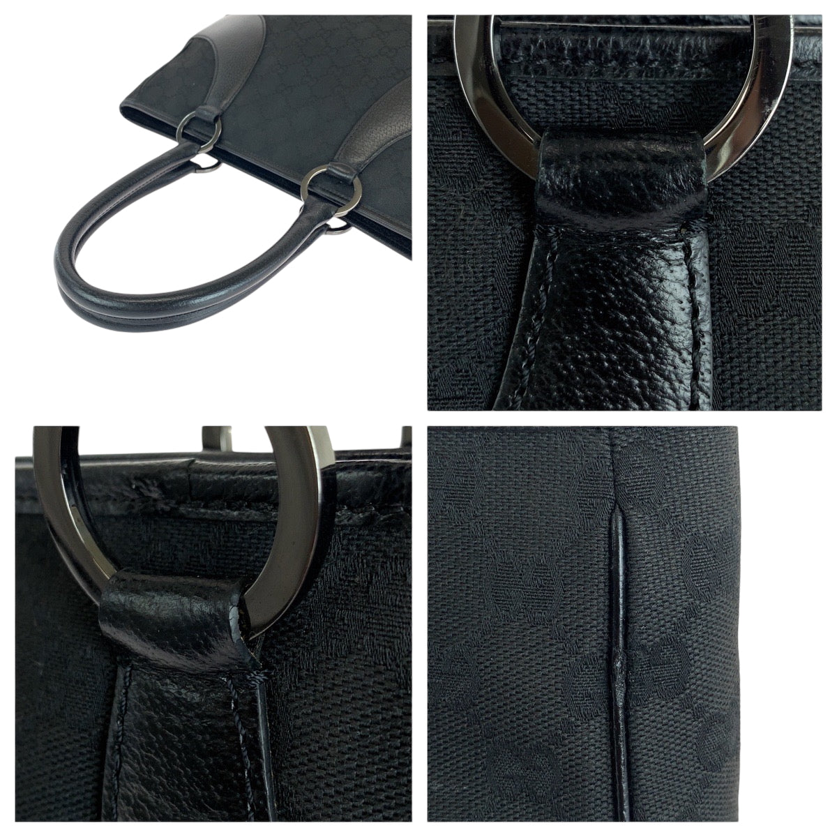 GUCCI Tote Bag 113011 GG canvas, leather Black SilverMetal Tote Bag Shoulder Bag Women Used