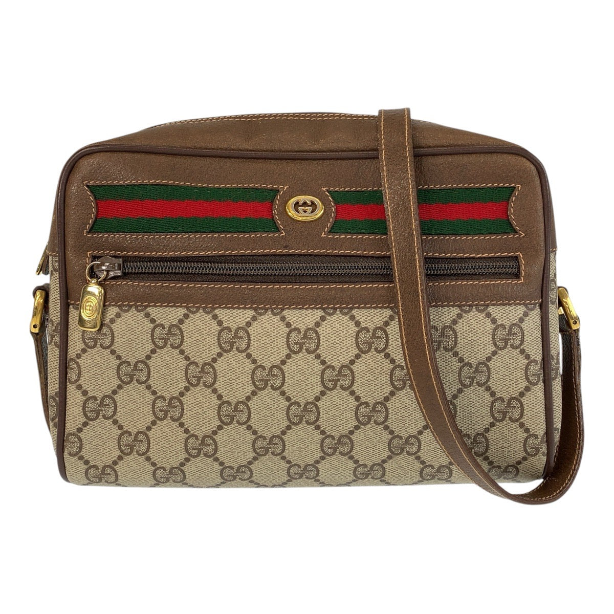 GUCCI Shoulder Bag 119 02 087 PVC, Leather Brown Beige Gold Metal Shoulder Bag pochette Sherry Line Old Gucci Women Used