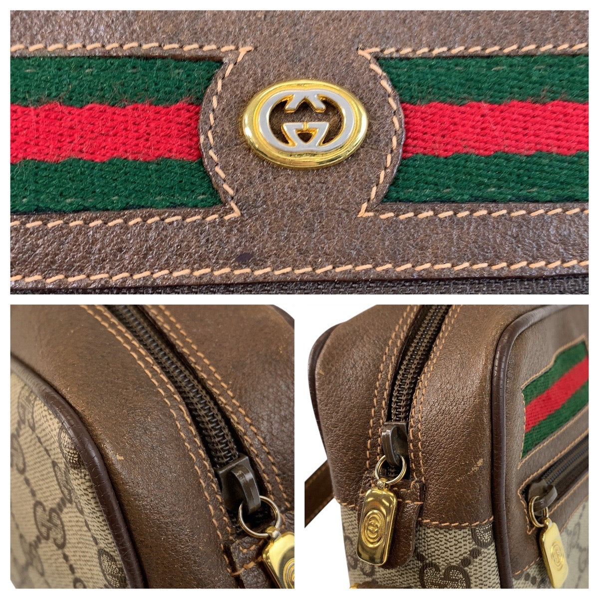 GUCCI Shoulder Bag 119 02 087 PVC, Leather Brown Beige Gold Metal Shoulder Bag pochette Sherry Line Old Gucci Women Used