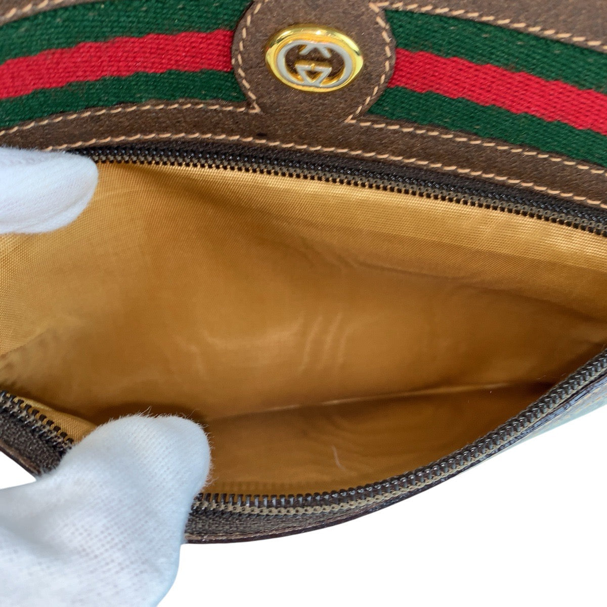 GUCCI Shoulder Bag 119 02 087 PVC, Leather Brown Beige Gold Metal Shoulder Bag pochette Sherry Line Old Gucci Women Used