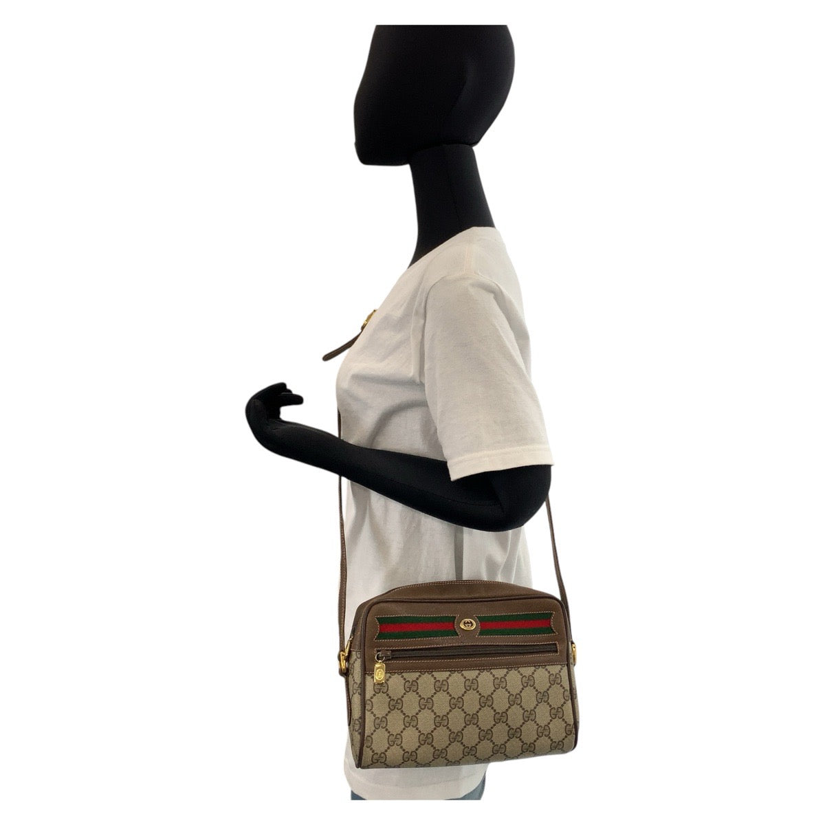 GUCCI Shoulder Bag 119 02 087 PVC, Leather Brown Beige Gold Metal Shoulder Bag pochette Sherry Line Old Gucci Women Used