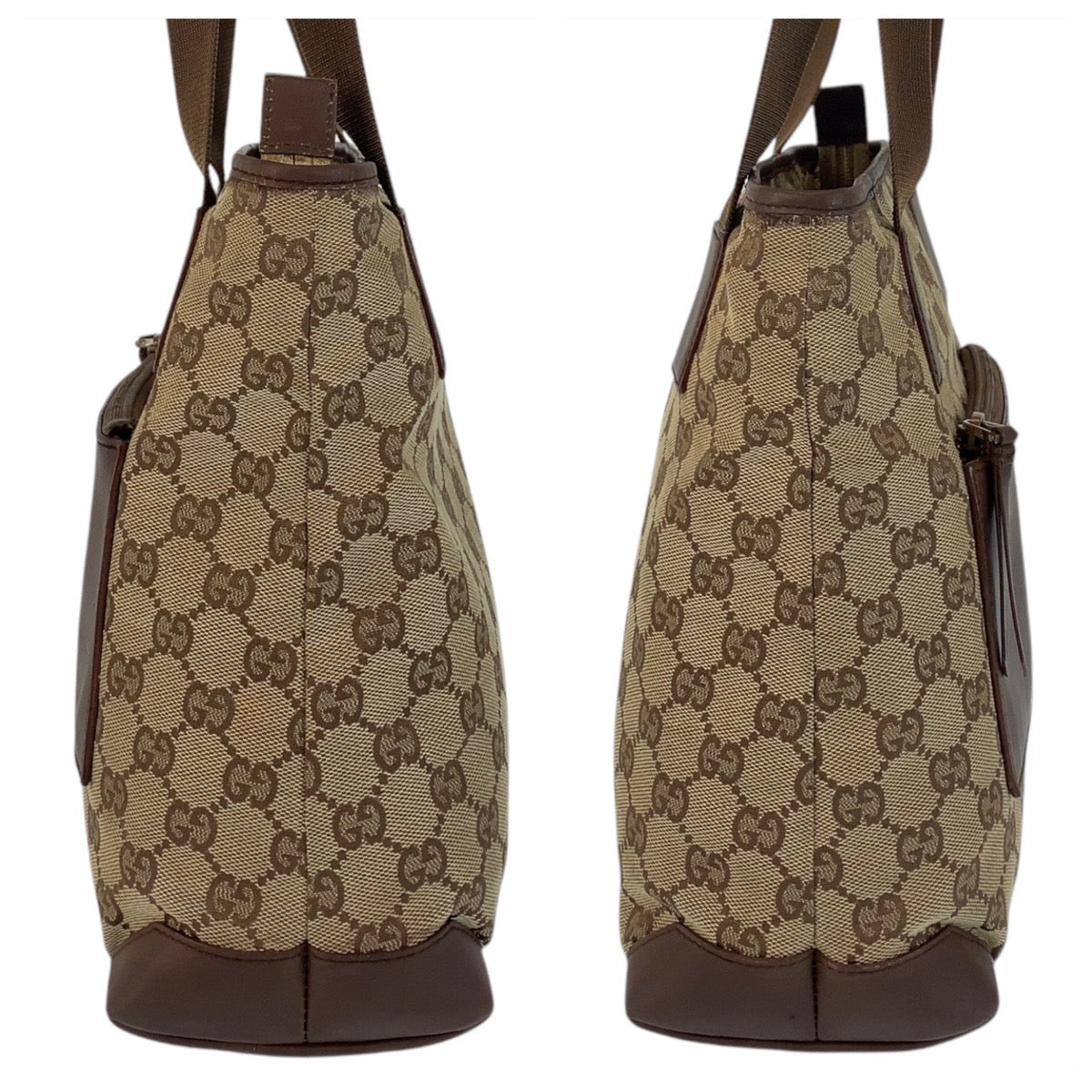 GUCCI Tote Bag 019 0402 GG canvas, leather Brown beige Tote Bag Shoulder Bag Women Used